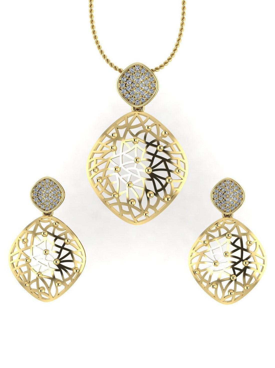 Sterling Stone Studded Silver Pendant Set - Chandrani Pearls