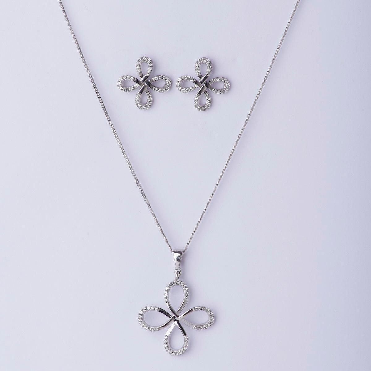 Sterling Stone Studded Silver Pendant Set - Chandrani Pearls