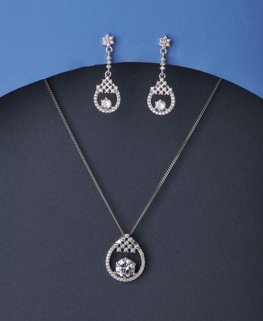 Sterling Stone Studded Silver Pendant Set - Chandrani Pearls