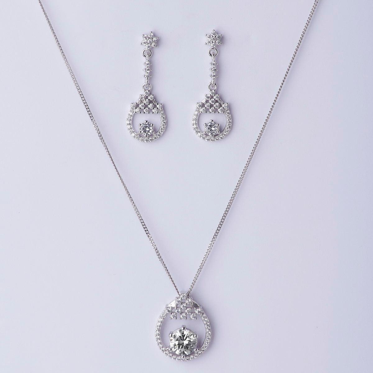 Sterling Stone Studded Silver Pendant Set - Chandrani Pearls