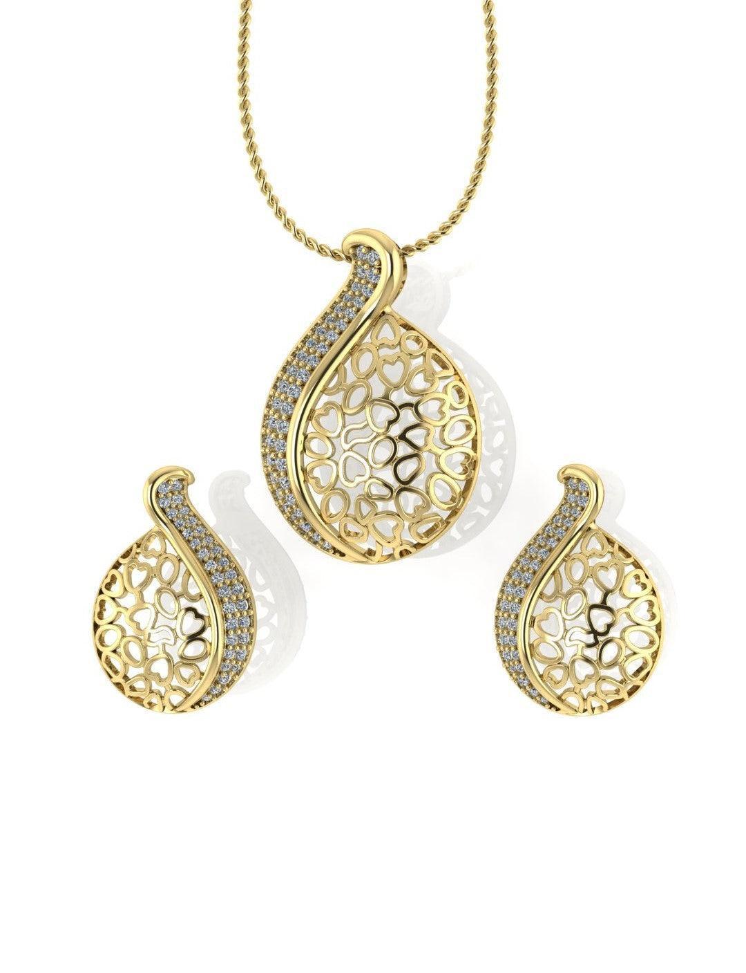 Sterling Stone Studded Silver Pendant Set - Chandrani Pearls