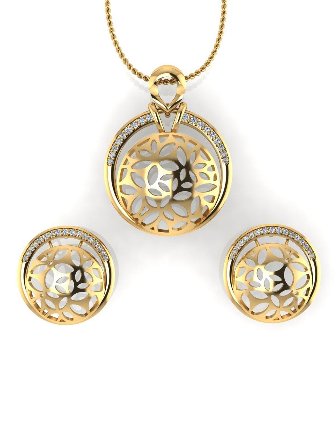 Sterling Stone Studded Silver Pendant Set - Chandrani Pearls