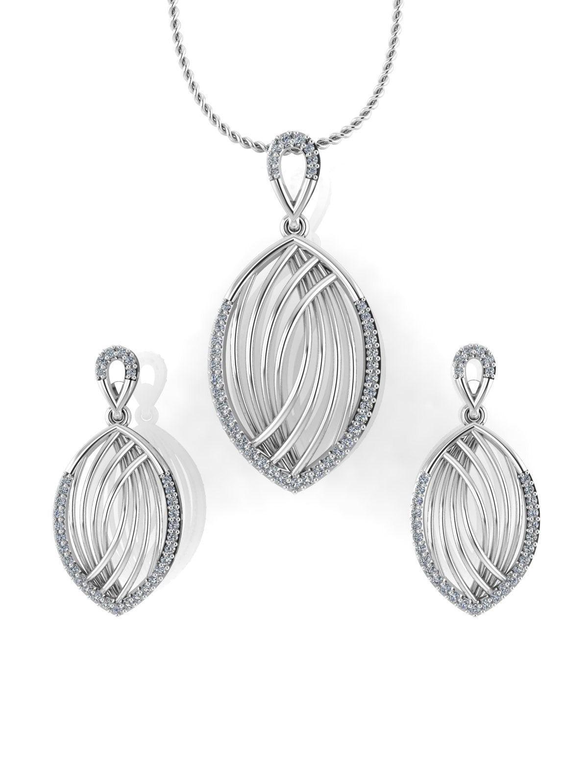Sterling Stone Studded Silver Pendant Set - Chandrani Pearls