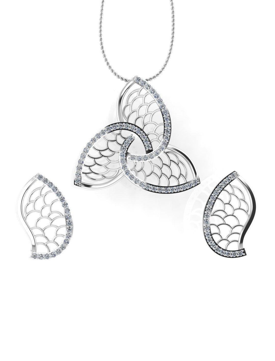 Sterling Stone Studded Silver Pendant Set - Chandrani Pearls