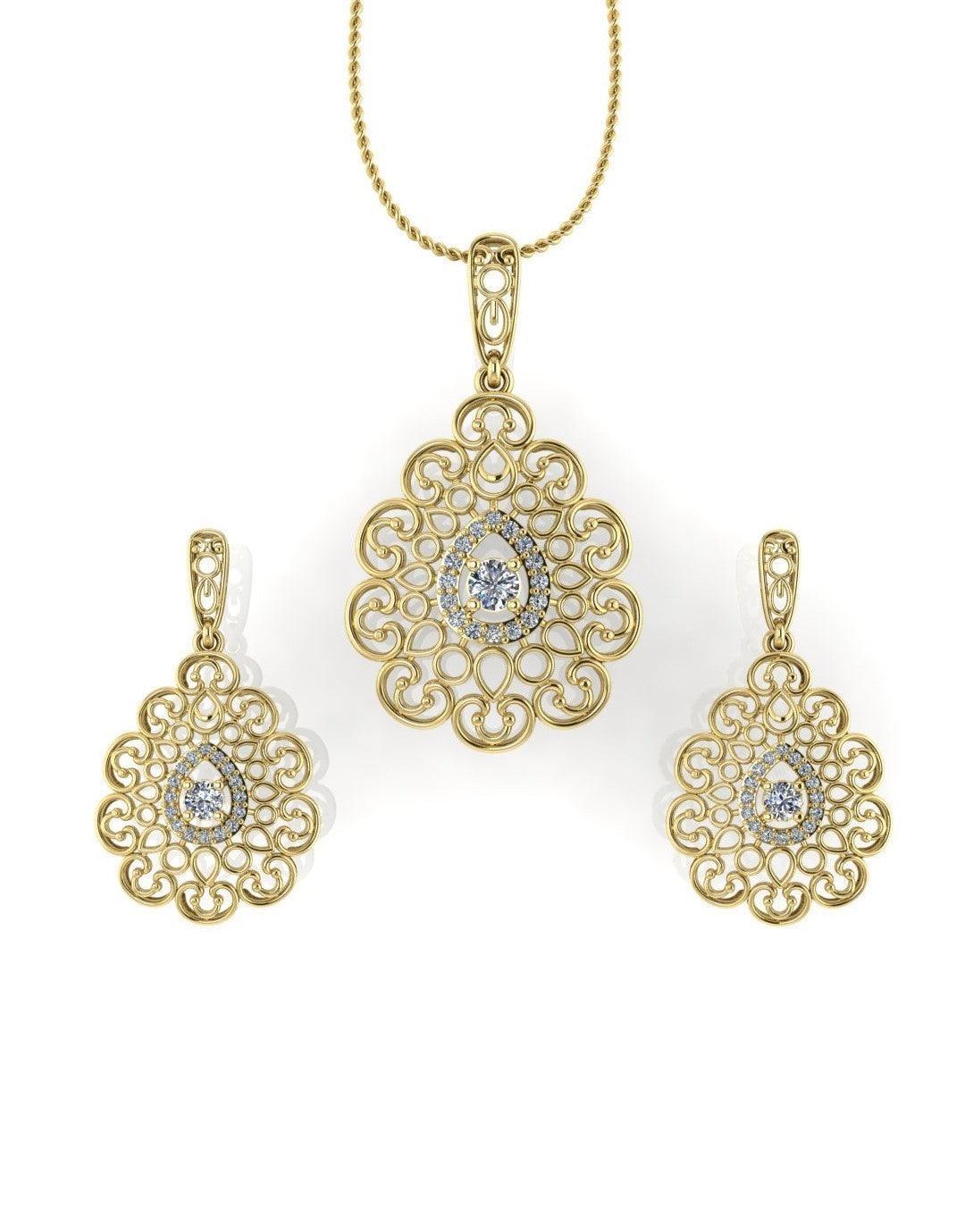Sterling Stone Studded Silver Pendant Set - Chandrani Pearls