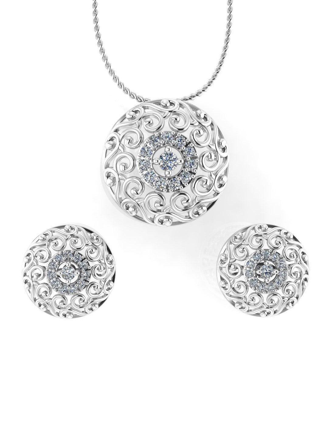 Sterling Stone Studded Silver Pendant Set - Chandrani Pearls