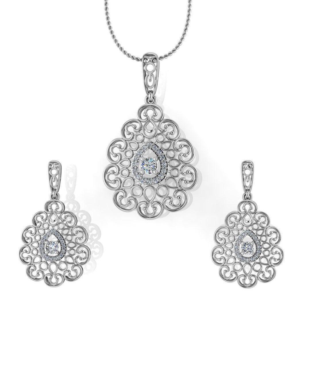 Sterling Stone Studded Silver Pendant Set - Chandrani Pearls