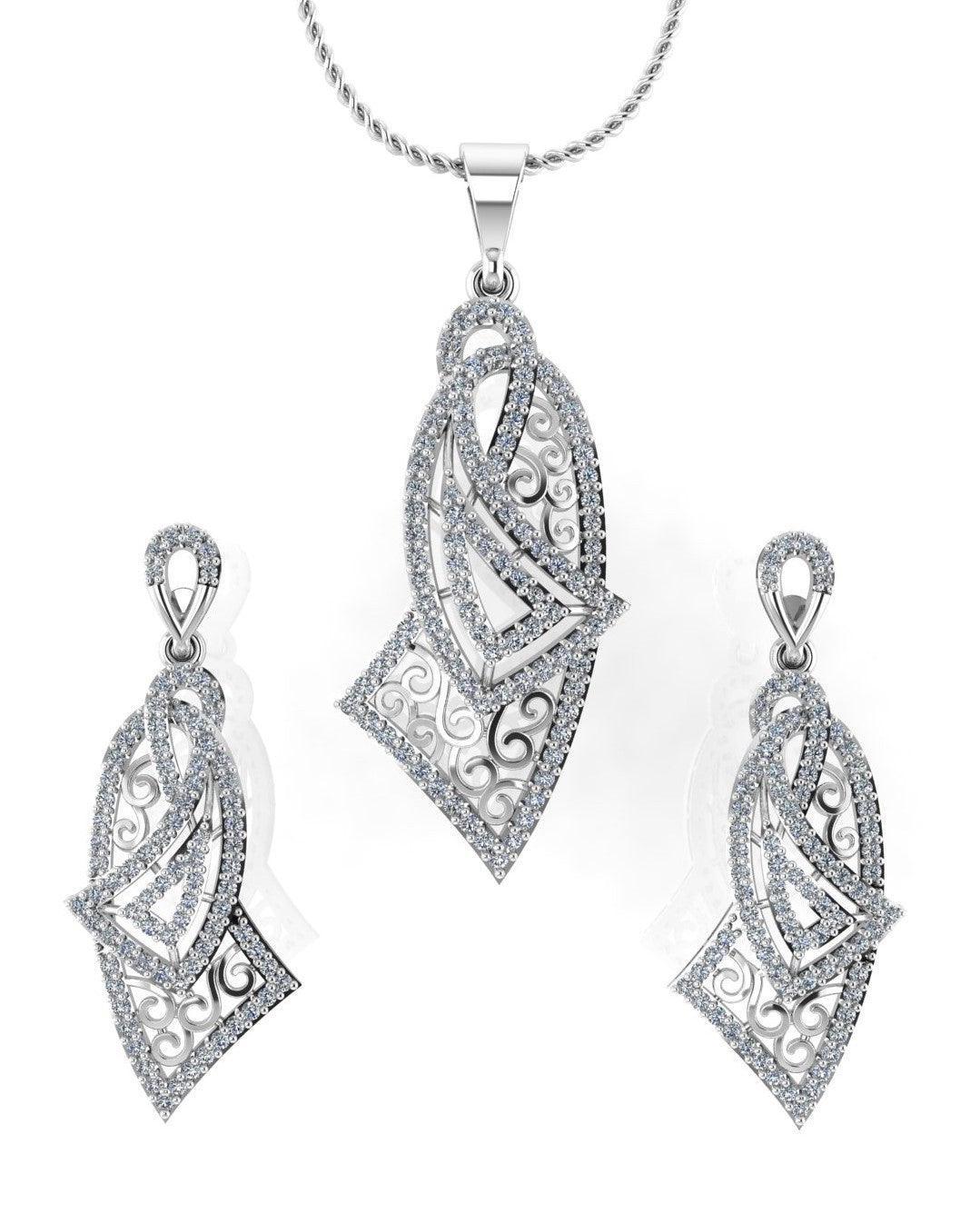 Sterling Stone Studded Silver Pendant Set - Chandrani Pearls