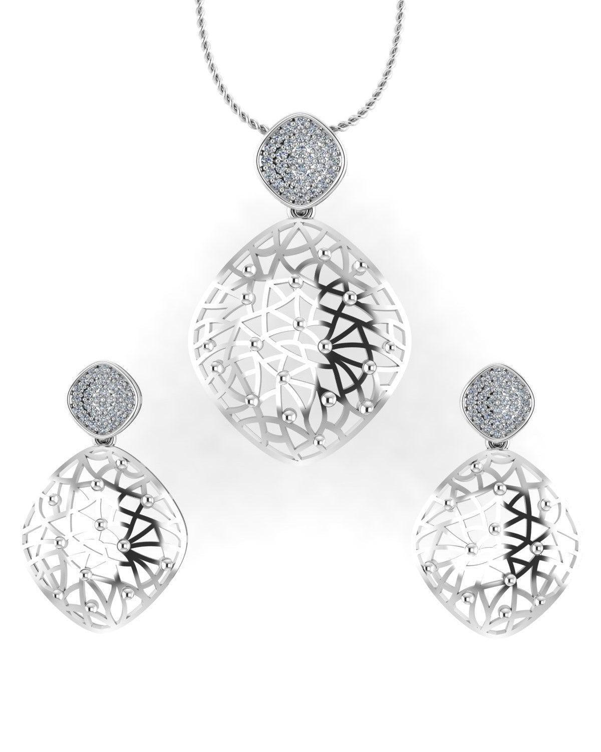 Sterling Stone Studded Silver Pendant Set - Chandrani Pearls