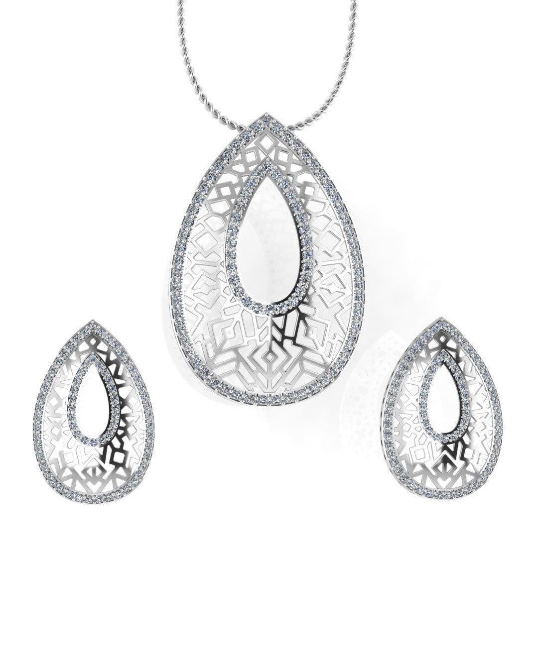 Sterling Stone Studded Silver Pendant Set - Chandrani Pearls