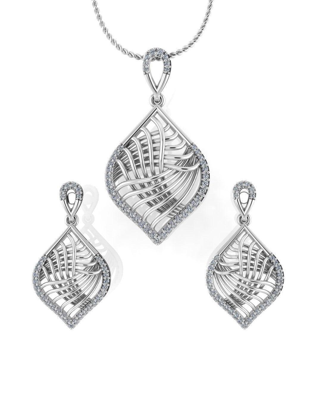 Sterling Stone Studded Silver Pendant Set - Chandrani Pearls