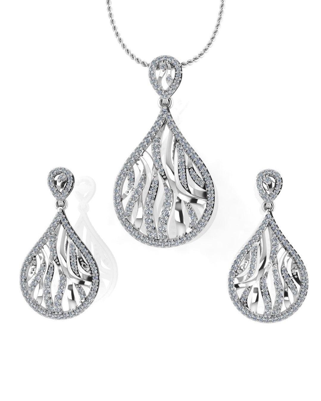 Sterling Stone Studded Silver Pendant Set - Chandrani Pearls