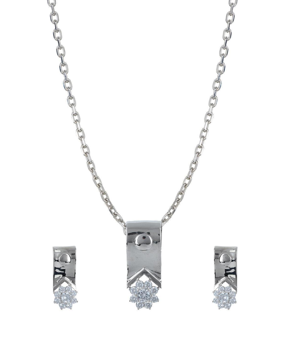 Sterling Stone Studded Silver Pendant Set - Chandrani Pearls