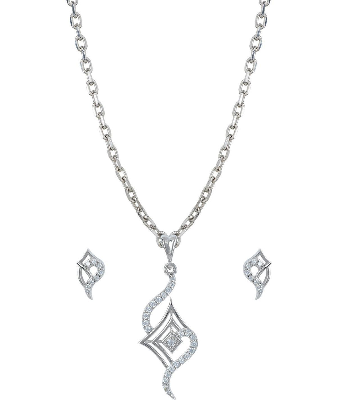 Sterling Stone Studded Silver Pendant Set - Chandrani Pearls