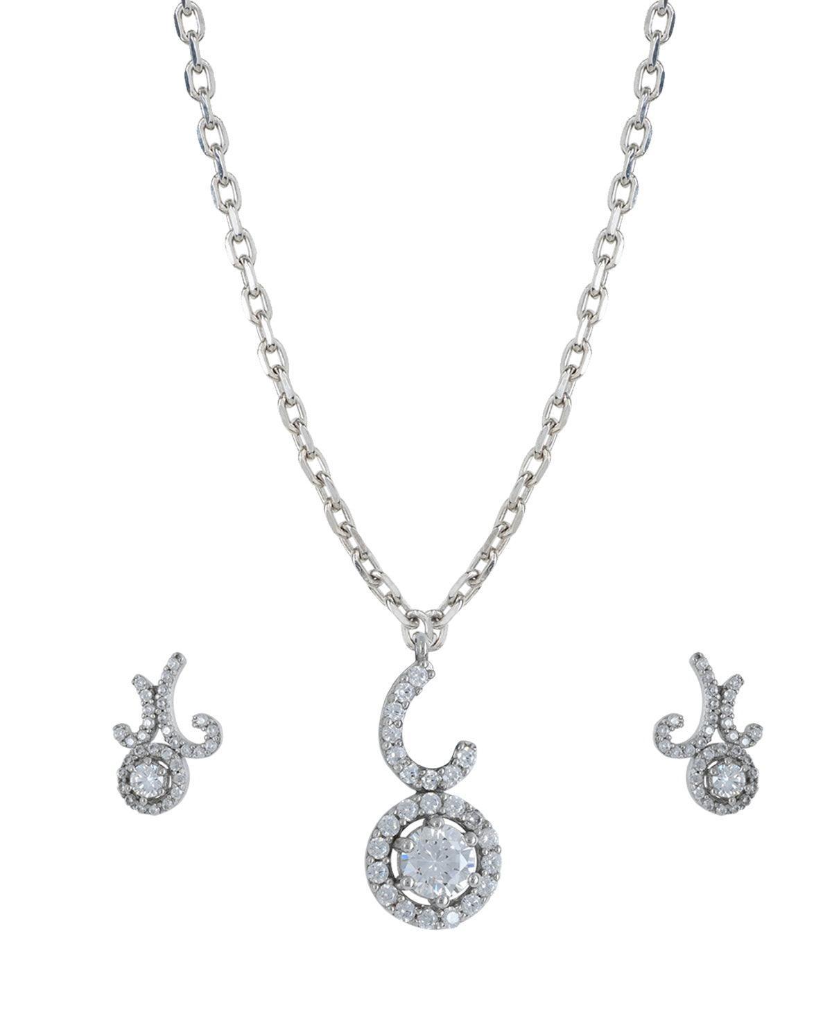 Sterling Stone Studded Silver Pendant Set - Chandrani Pearls