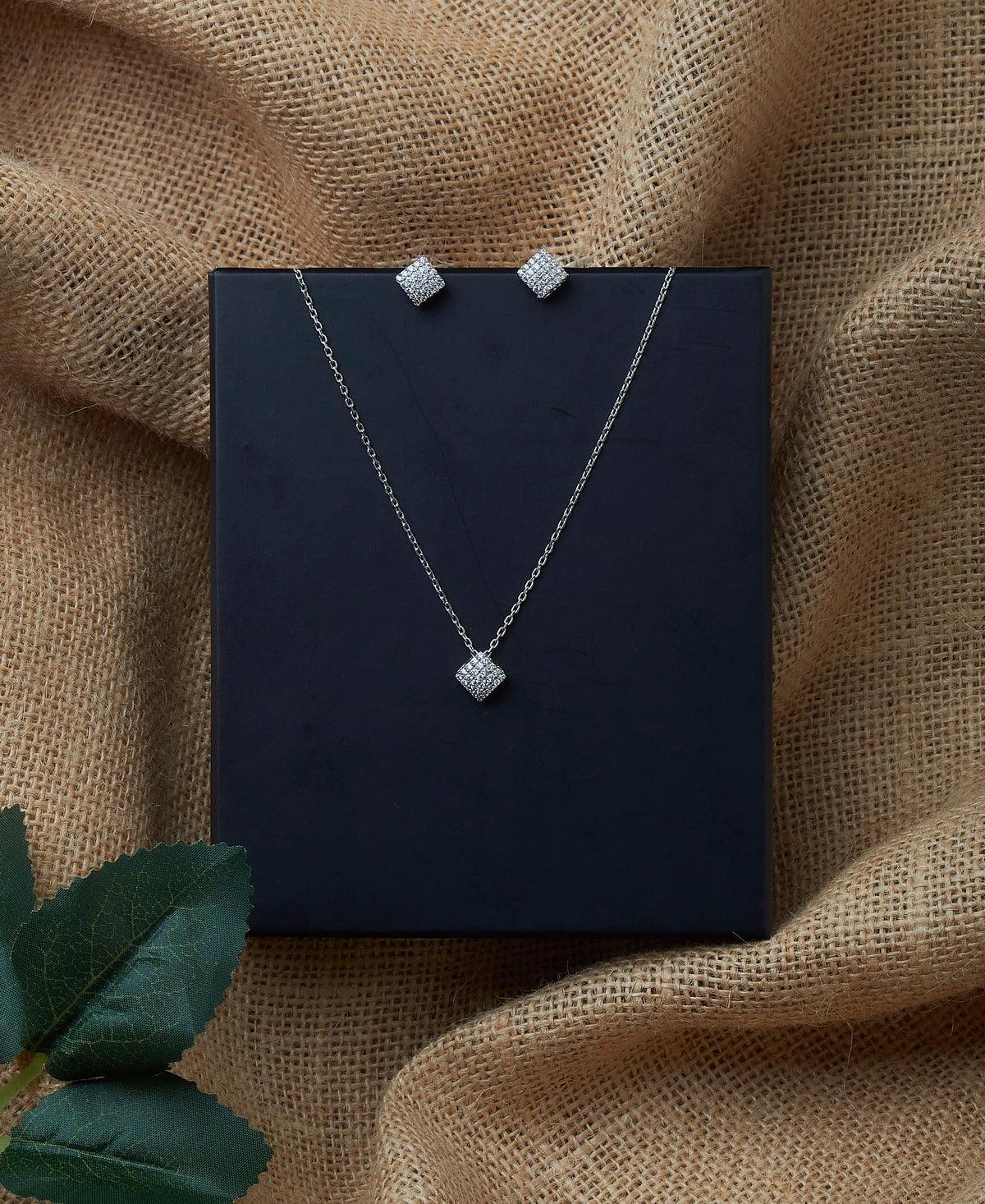 Sterling Stone Studded Silver Pendant Set - Chandrani Pearls
