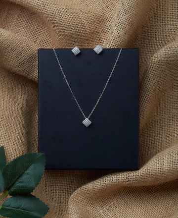 Sterling Stone Studded Silver Pendant Set - Chandrani Pearls