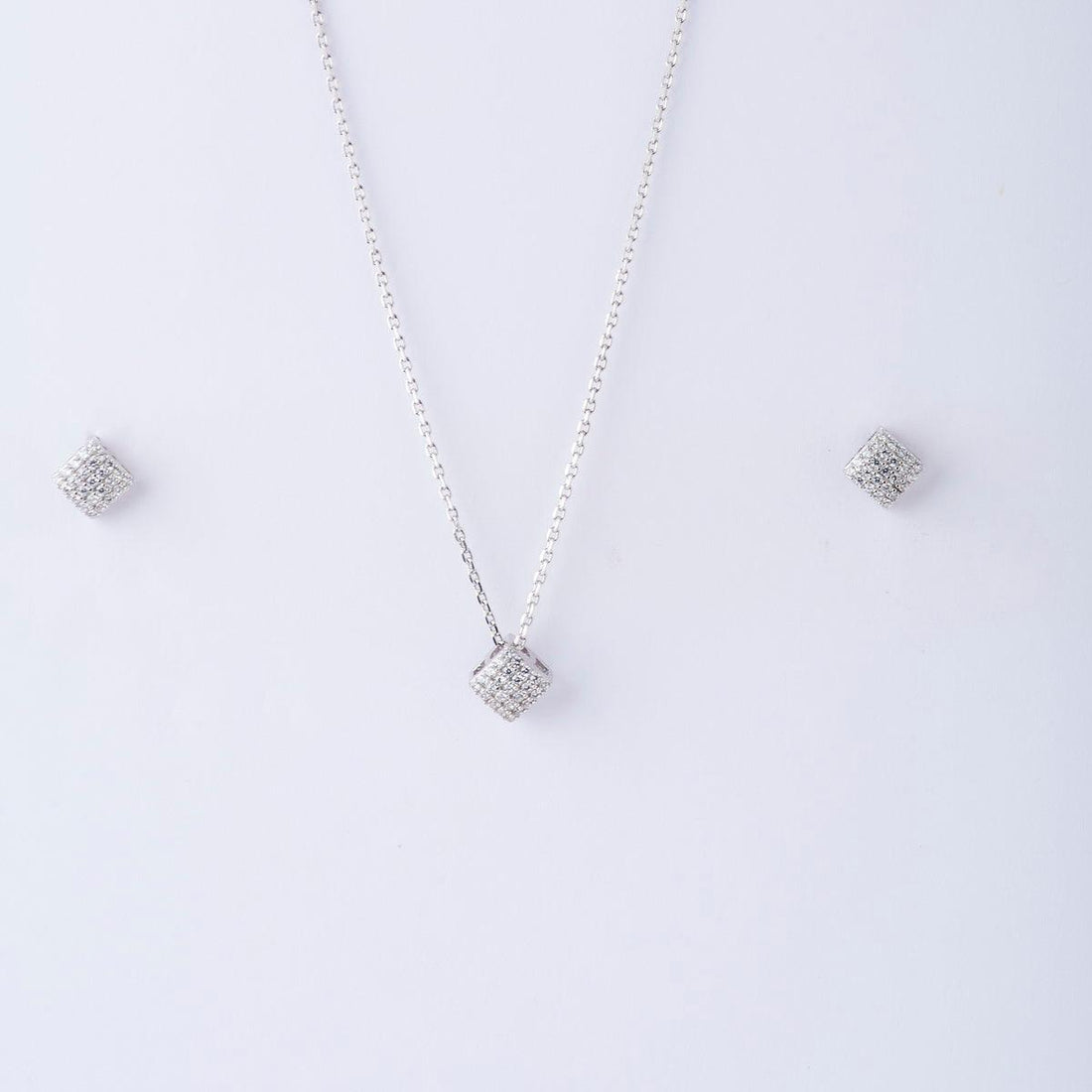 Sterling Stone Studded Silver Pendant Set - Chandrani Pearls