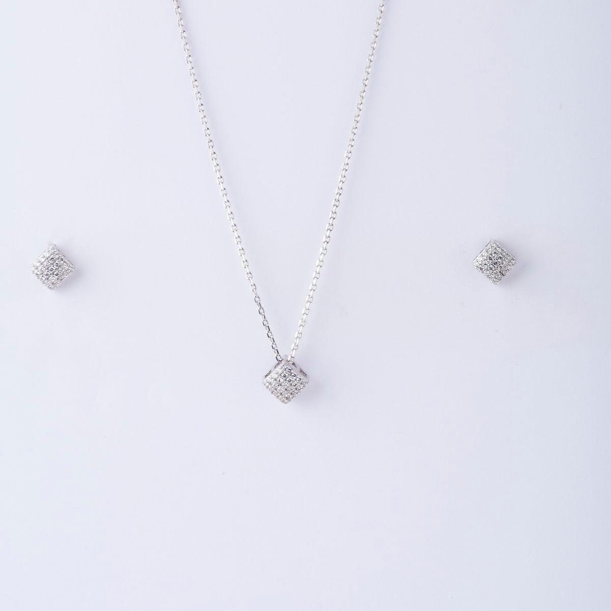 Sterling Stone Studded Silver Pendant Set - Chandrani Pearls