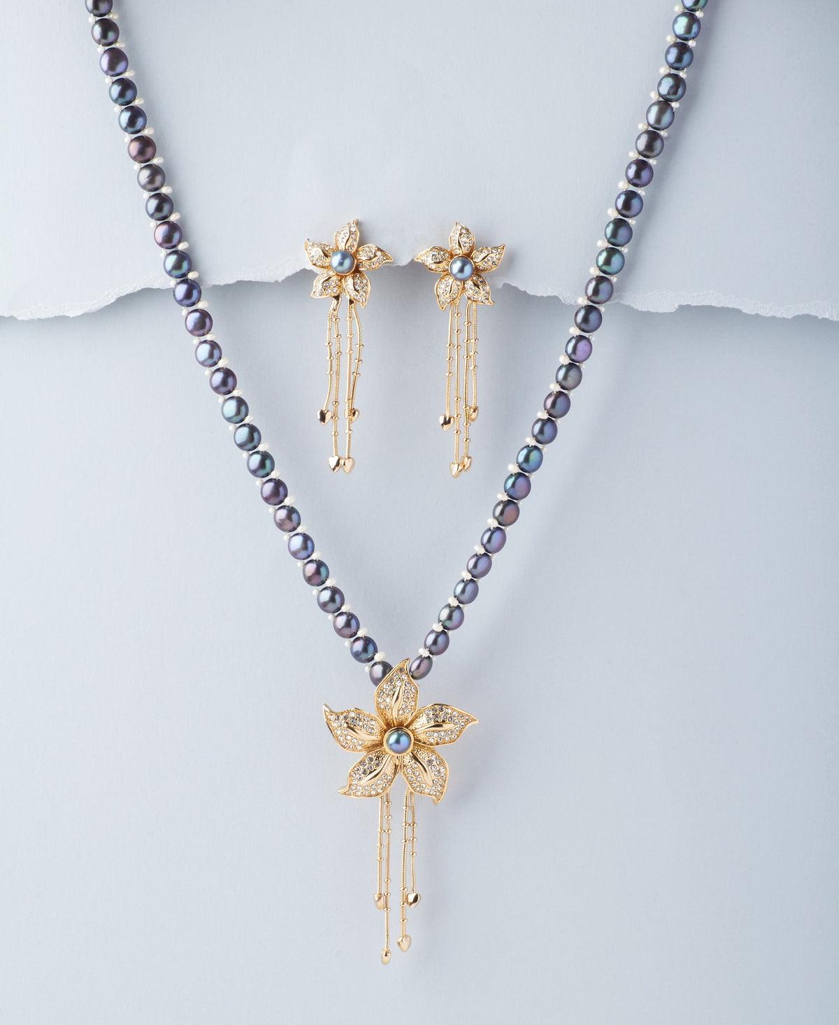 Stunning Floral Real Pearl Necklace Set - Chandrani Pearls