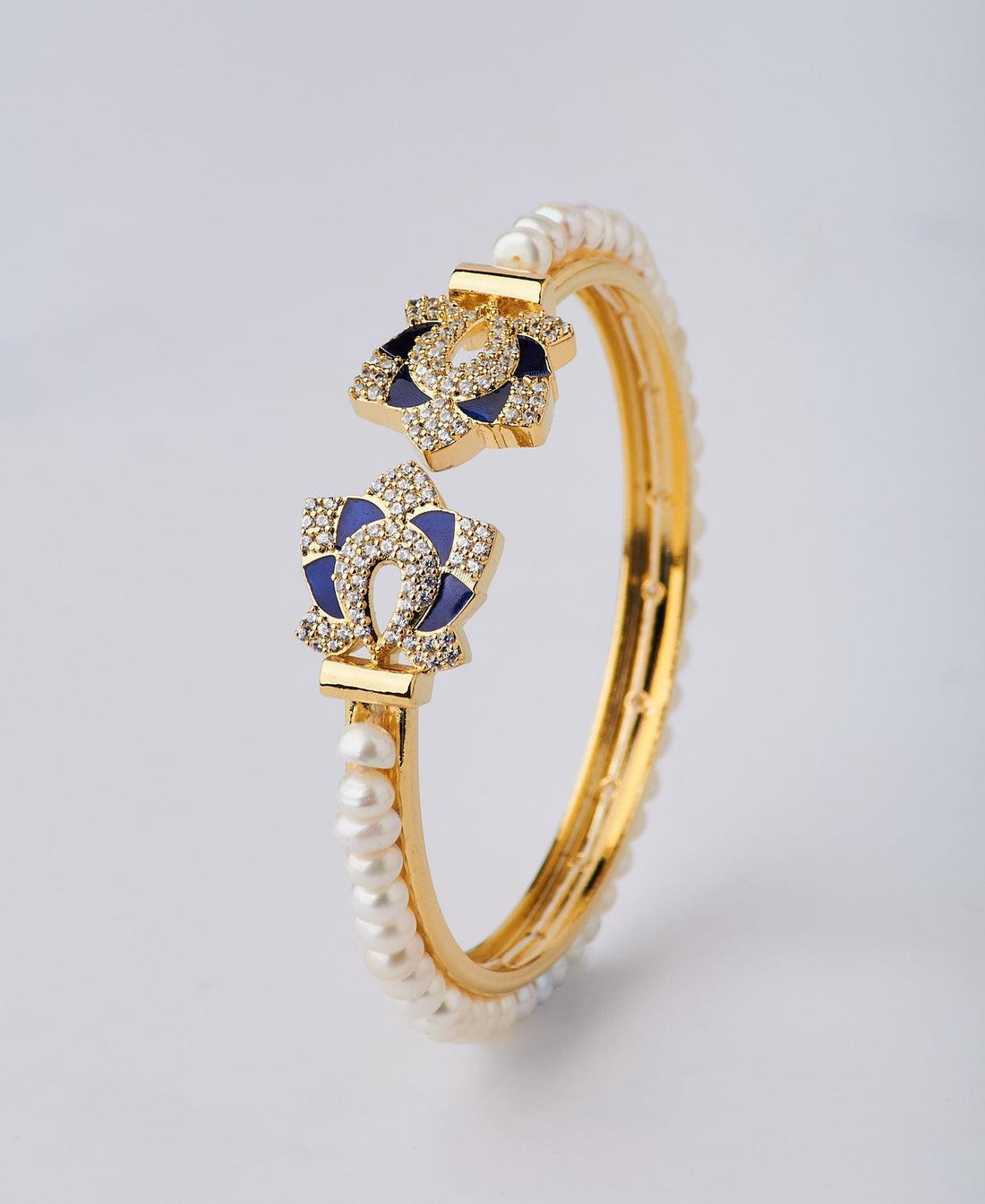 Stunning Floral Stone Studded Pearl Bangle - Chandrani Pearls