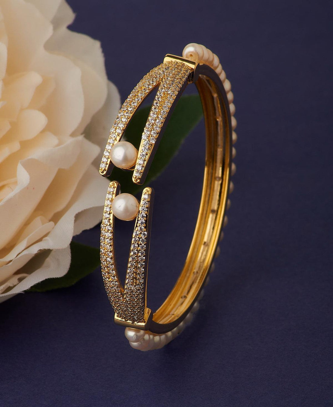 Stunning Stone Studded Pearl Bangle - Chandrani Pearls