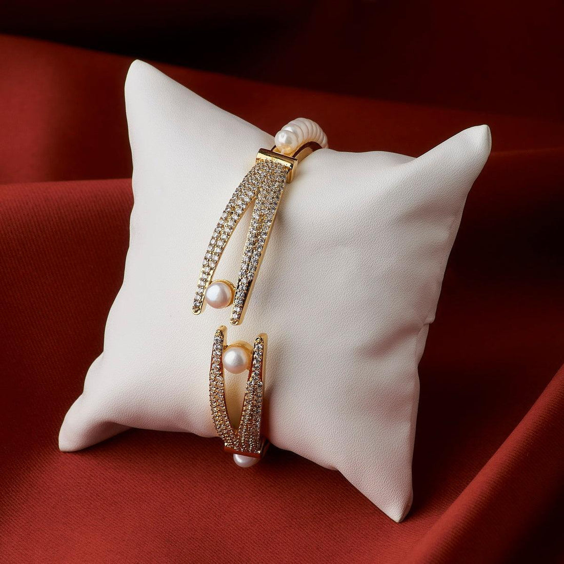 Stunning Stone Studded Pearl Bangle - Chandrani Pearls
