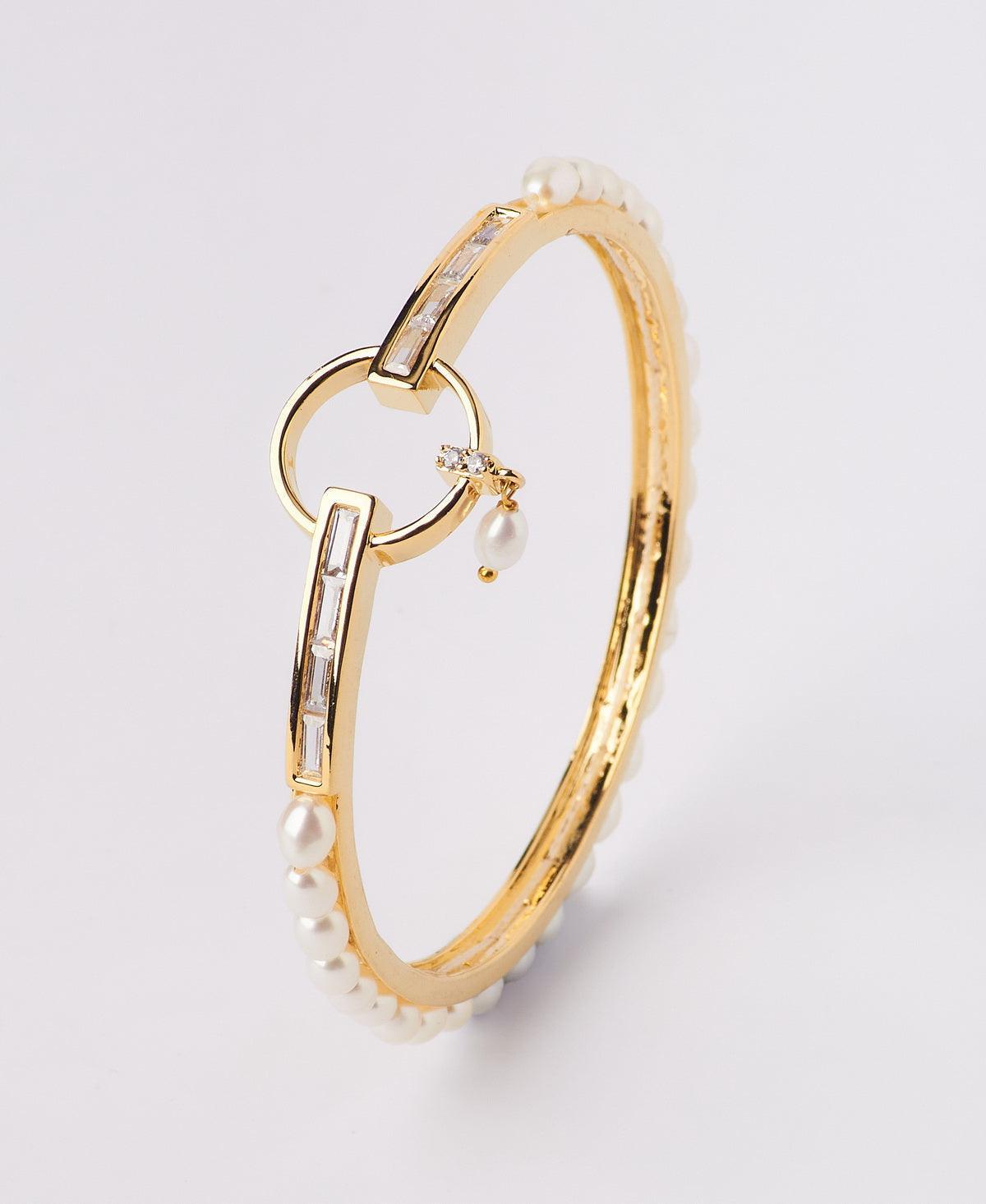 Stunning Stone Studded Pearl Bangle - Chandrani Pearls