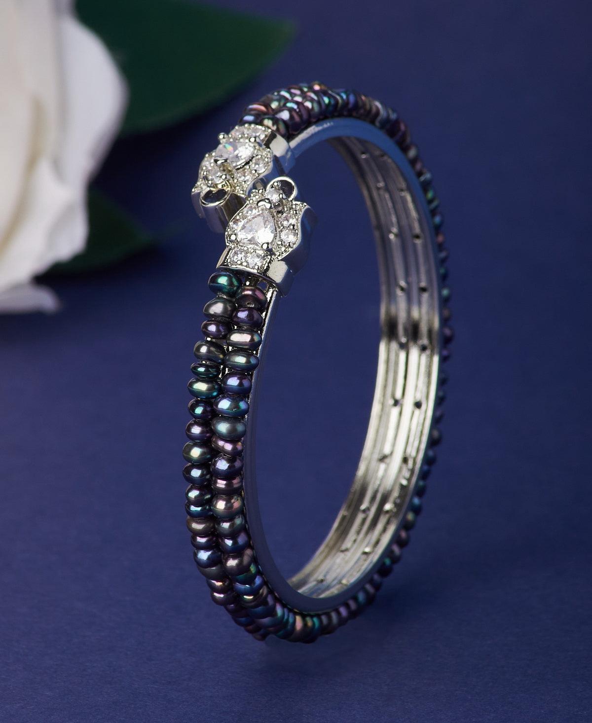 Stunning Stone Studded Pearl Bangle - Chandrani Pearls