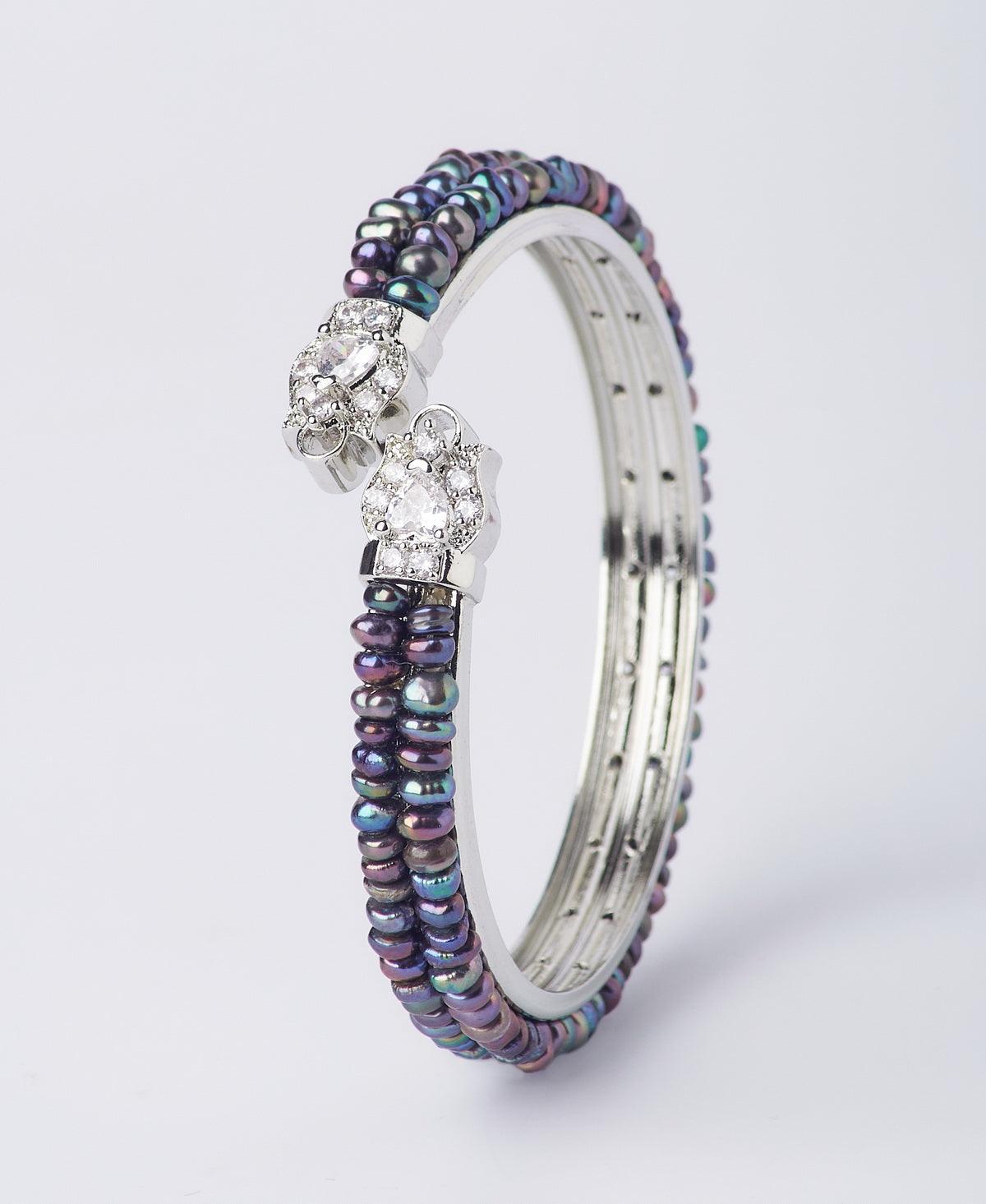 Stunning Stone Studded Pearl Bangle - Chandrani Pearls