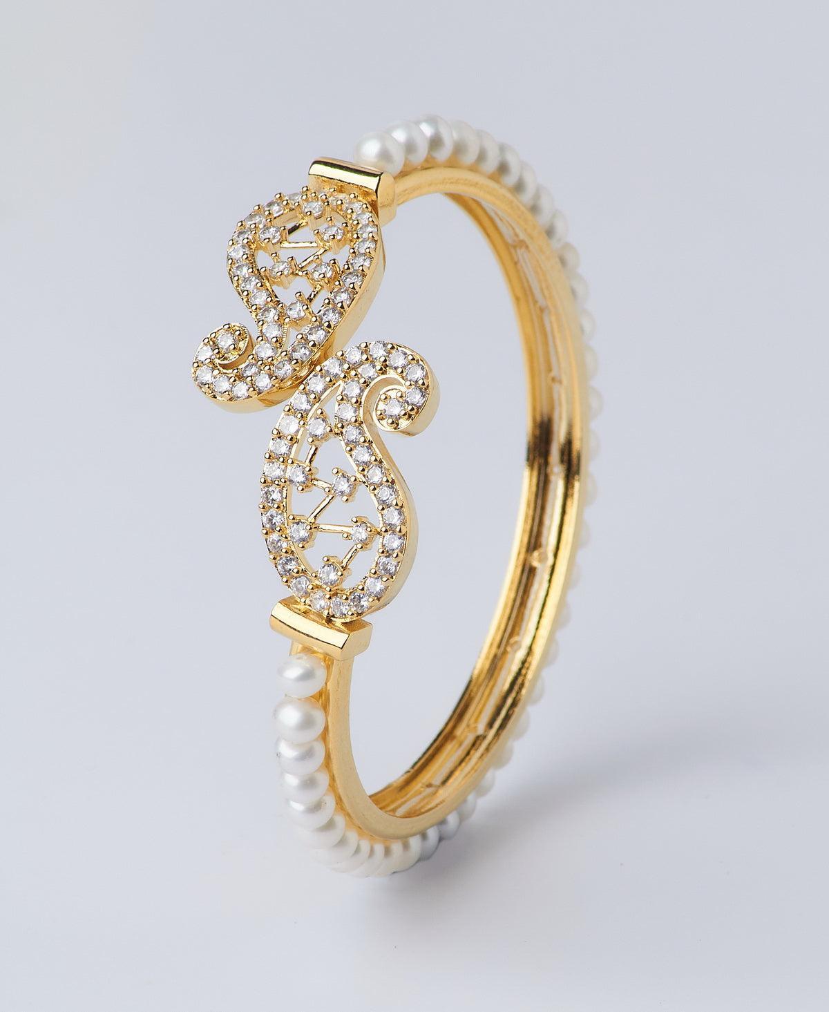 Stunning Stone Studded Pearl Bangle - Chandrani Pearls