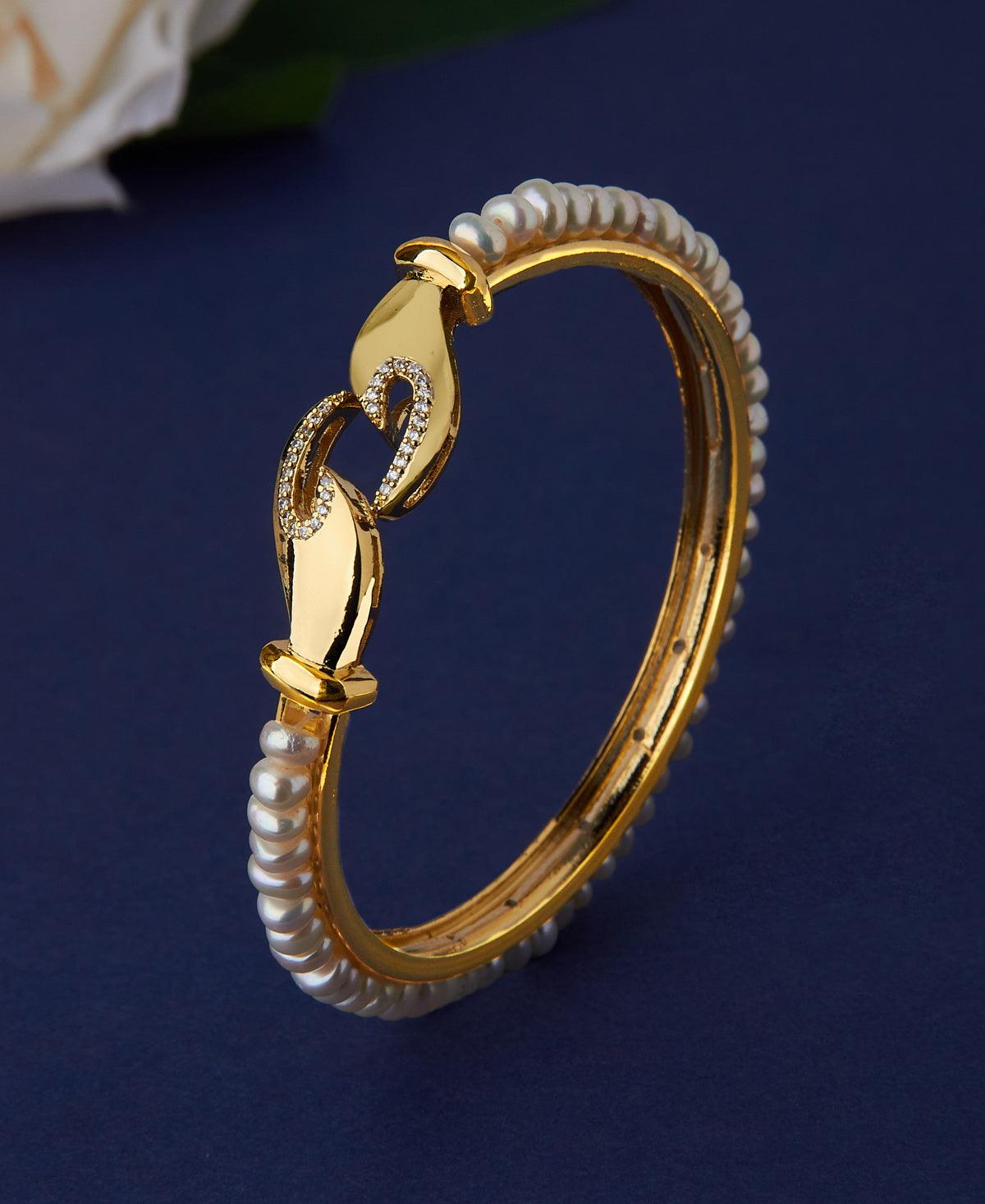 Stunning Stone Studded Pearl Bangle - Chandrani Pearls