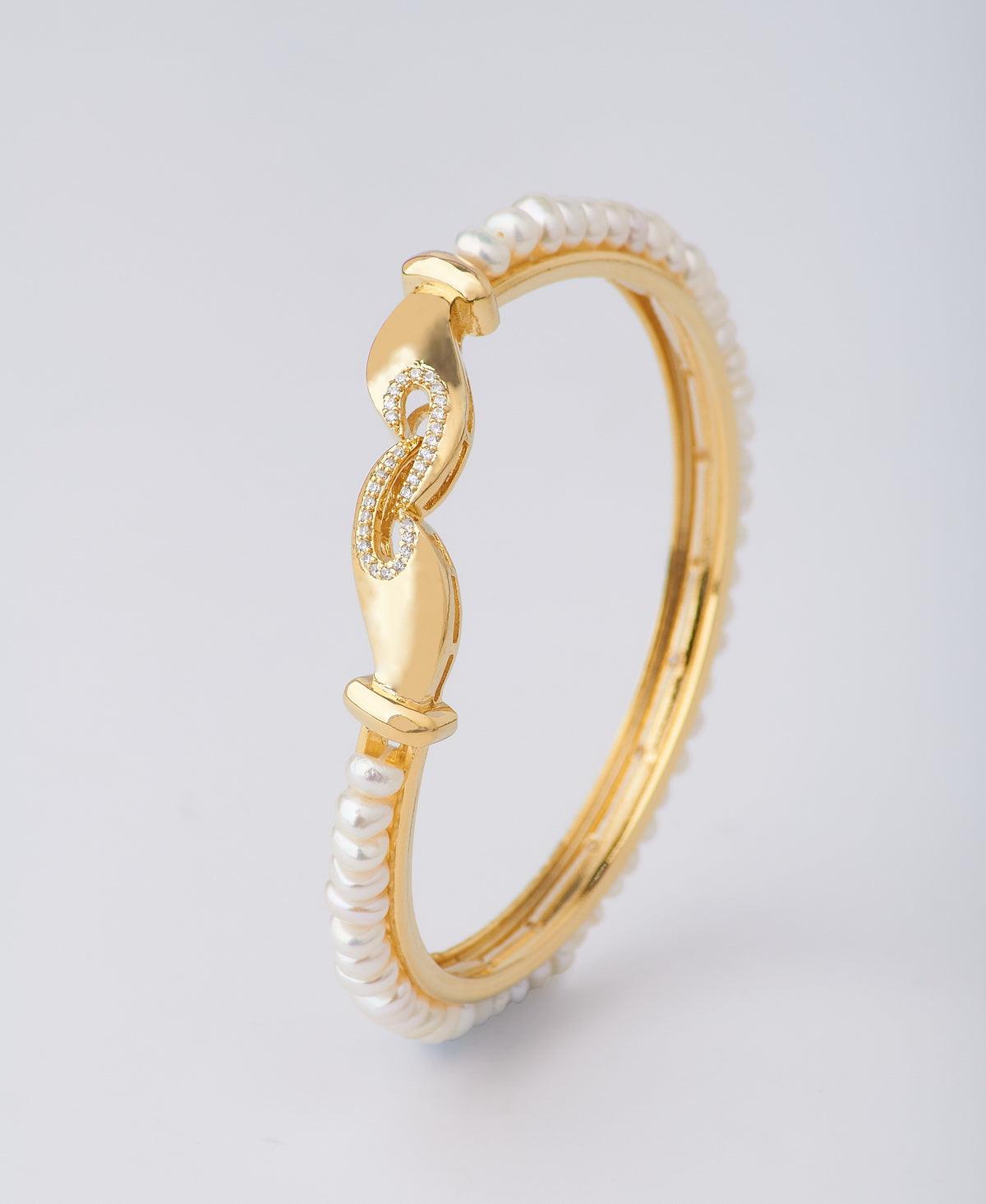 Stunning Stone Studded Pearl Bangle - Chandrani Pearls