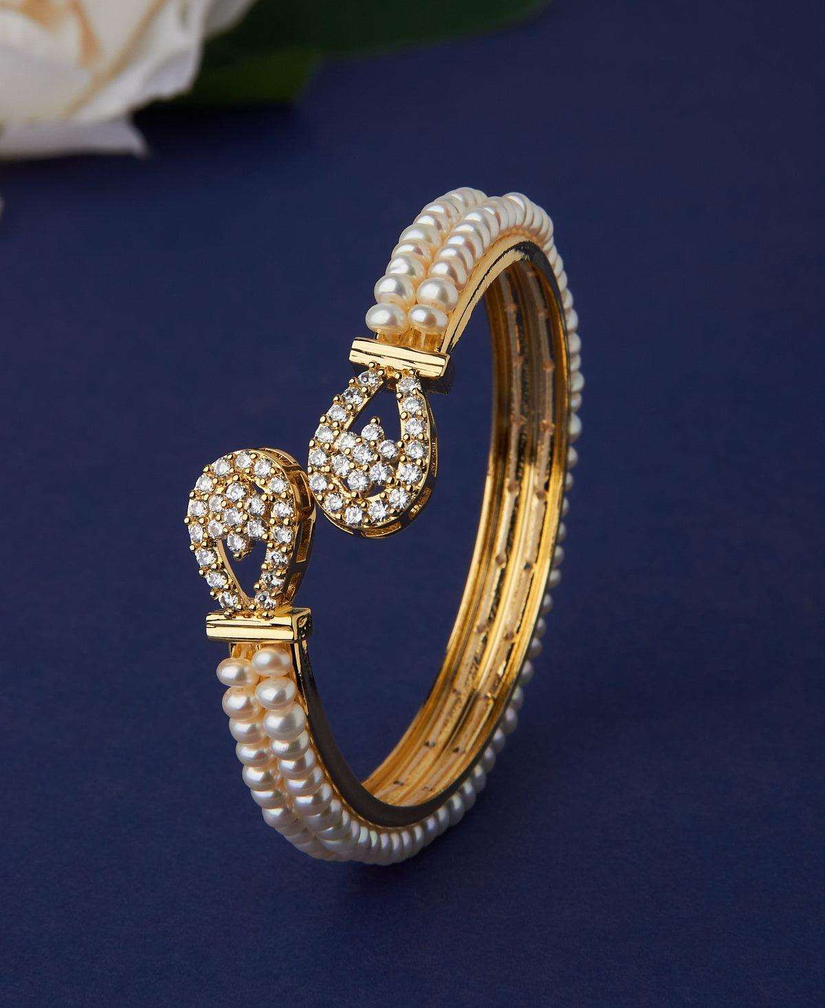 Stunning Stone Studded Pearl Bangle - Chandrani Pearls