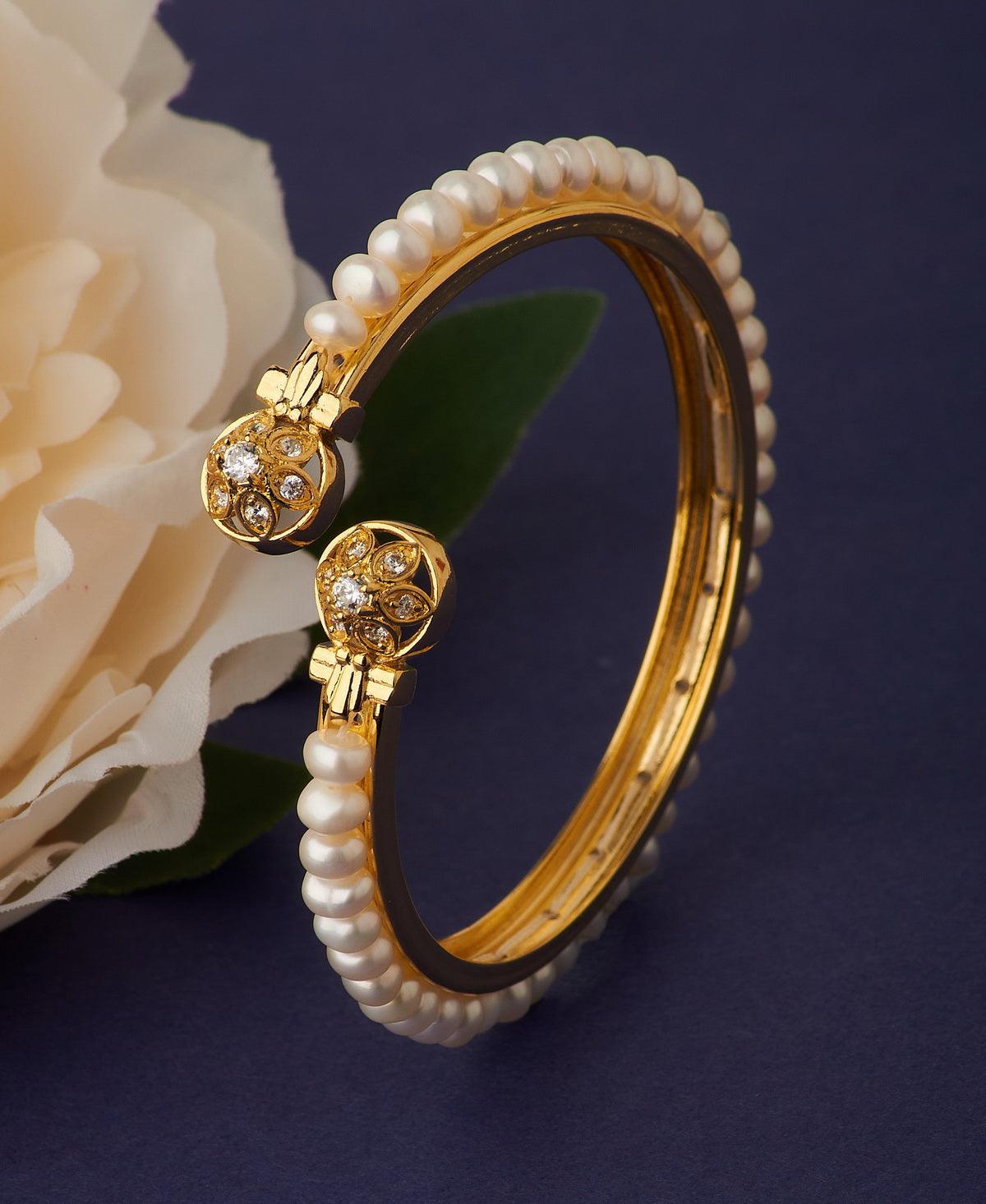 Stunning Stone Studded Pearl Bangle - Chandrani Pearls