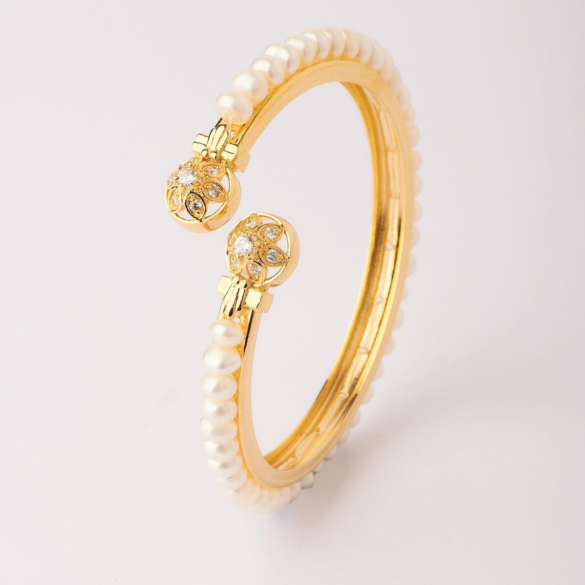 Stunning Stone Studded Pearl Bangle - Chandrani Pearls