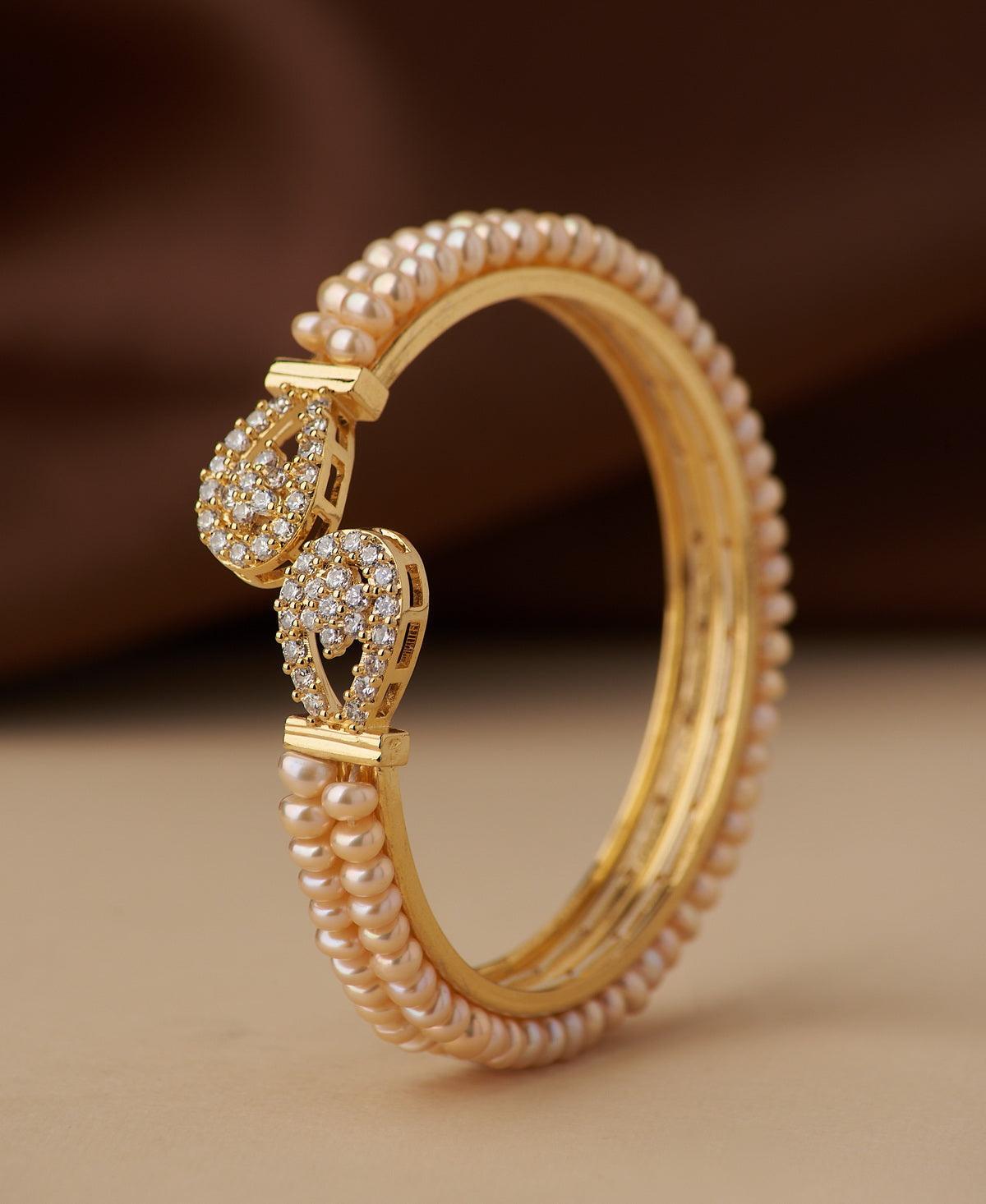 Stunning Stone Studded Pearl Bangle - Chandrani Pearls