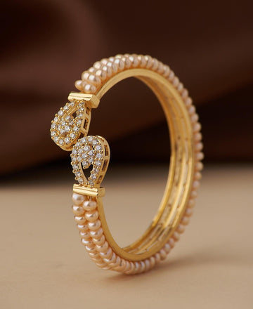 Stunning Stone Studded Pearl Bangle - Chandrani Pearls