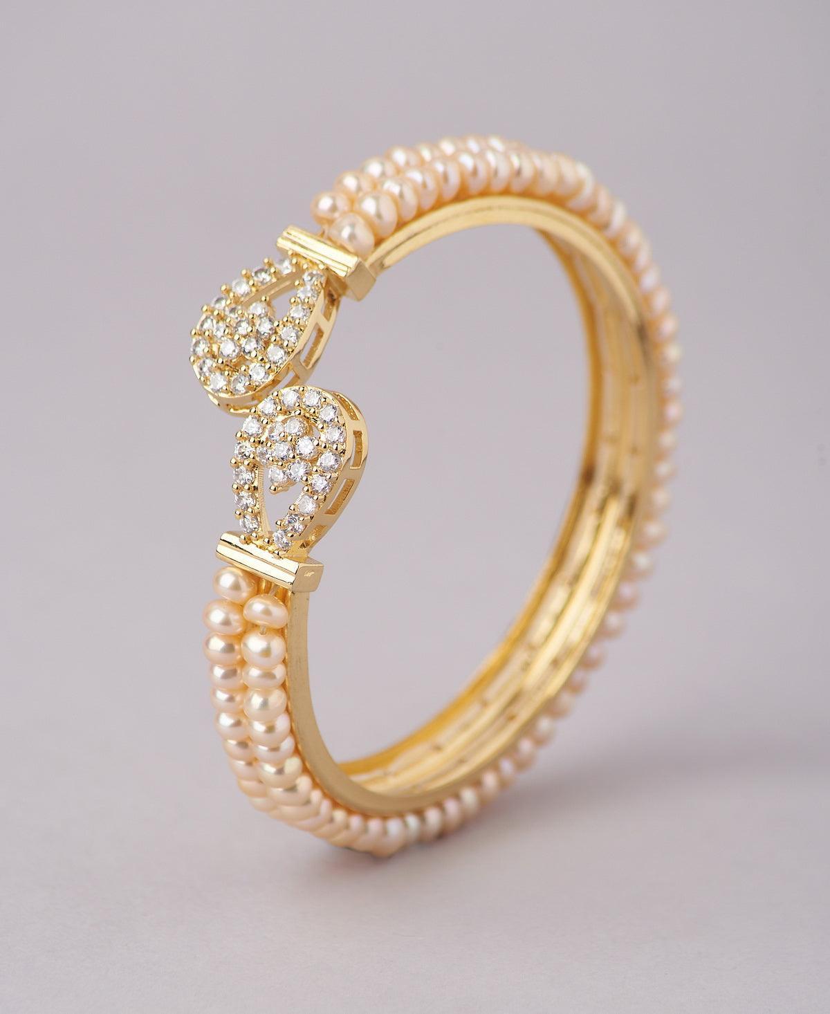 Stunning Stone Studded Pearl Bangle - Chandrani Pearls