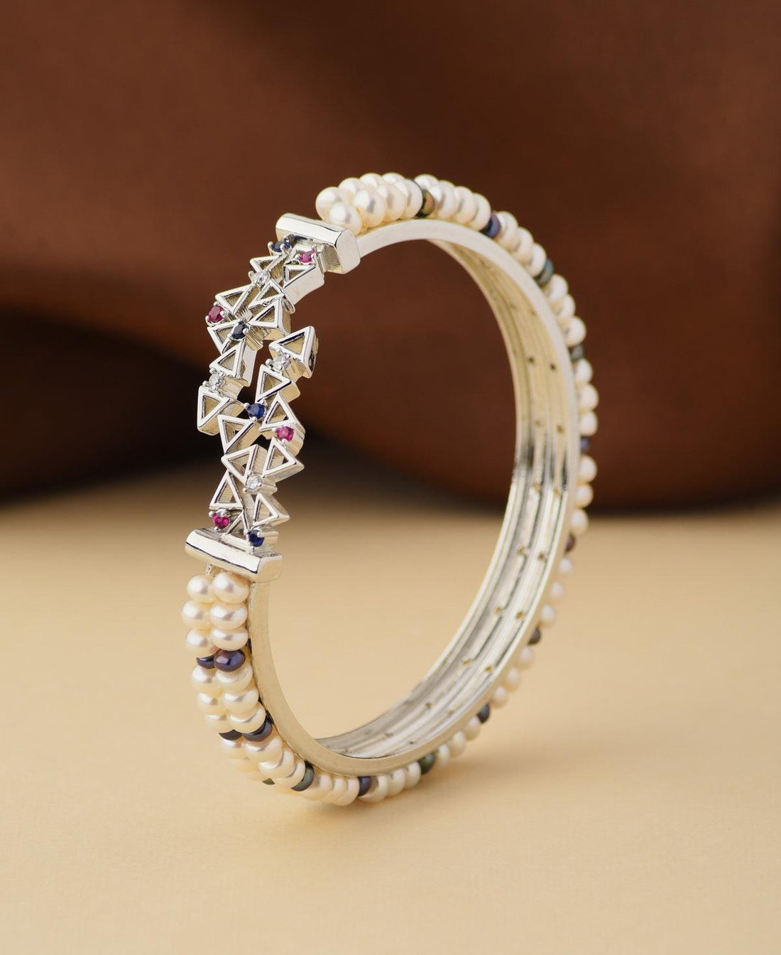 Stunning Stone Studded Pearl Bangle - Chandrani Pearls