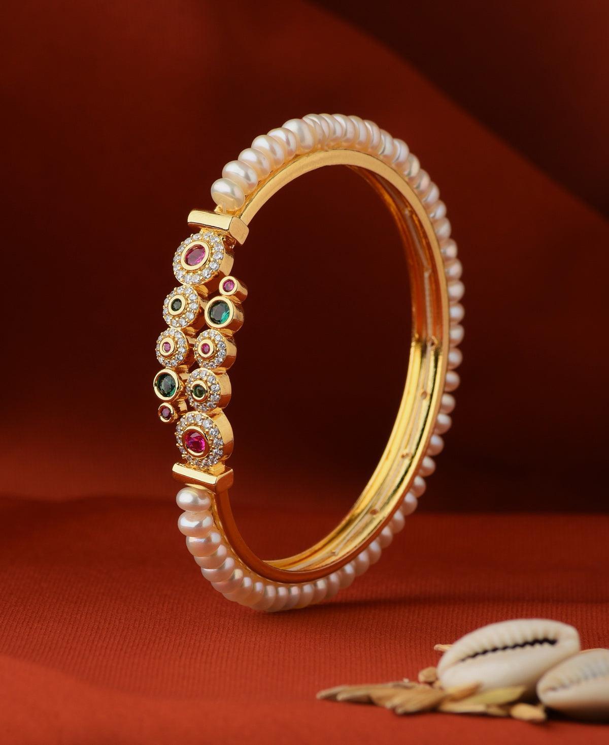 Stunning Stone Studded Pearl Bangle - Chandrani Pearls