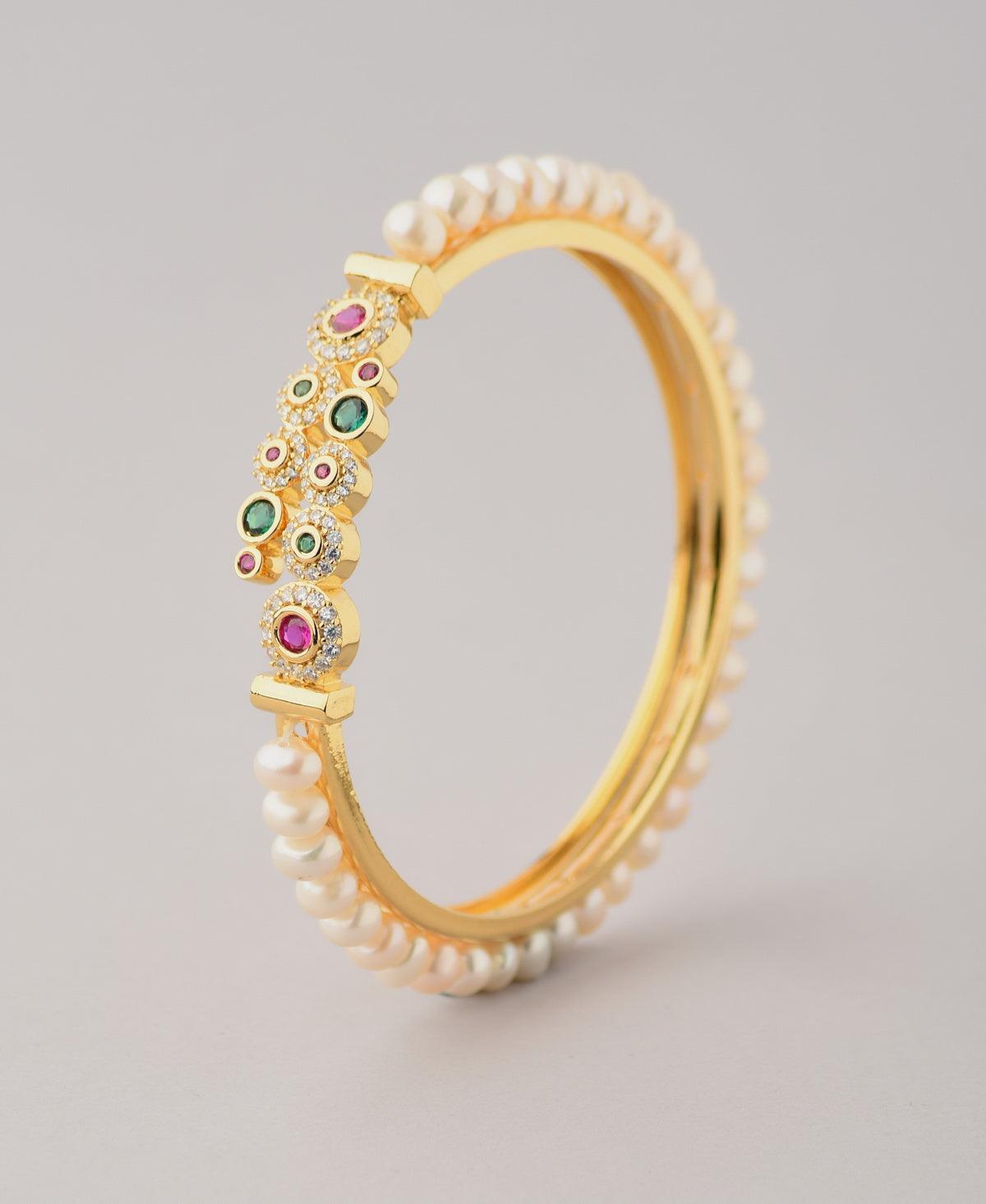Stunning Stone Studded Pearl Bangle - Chandrani Pearls