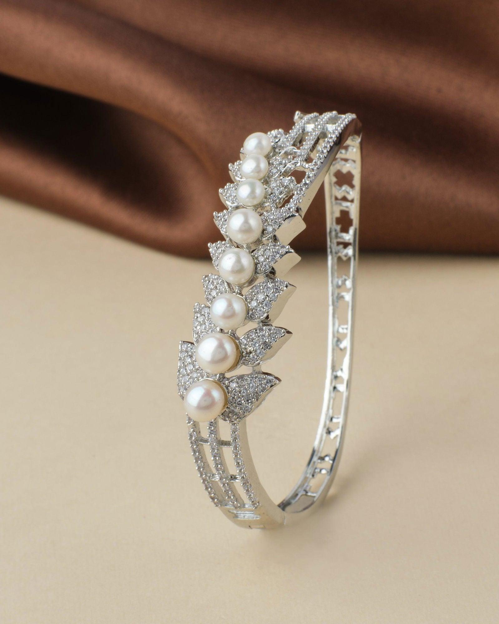 Stunning Stone Studded Pearl Bangle - Chandrani Pearls