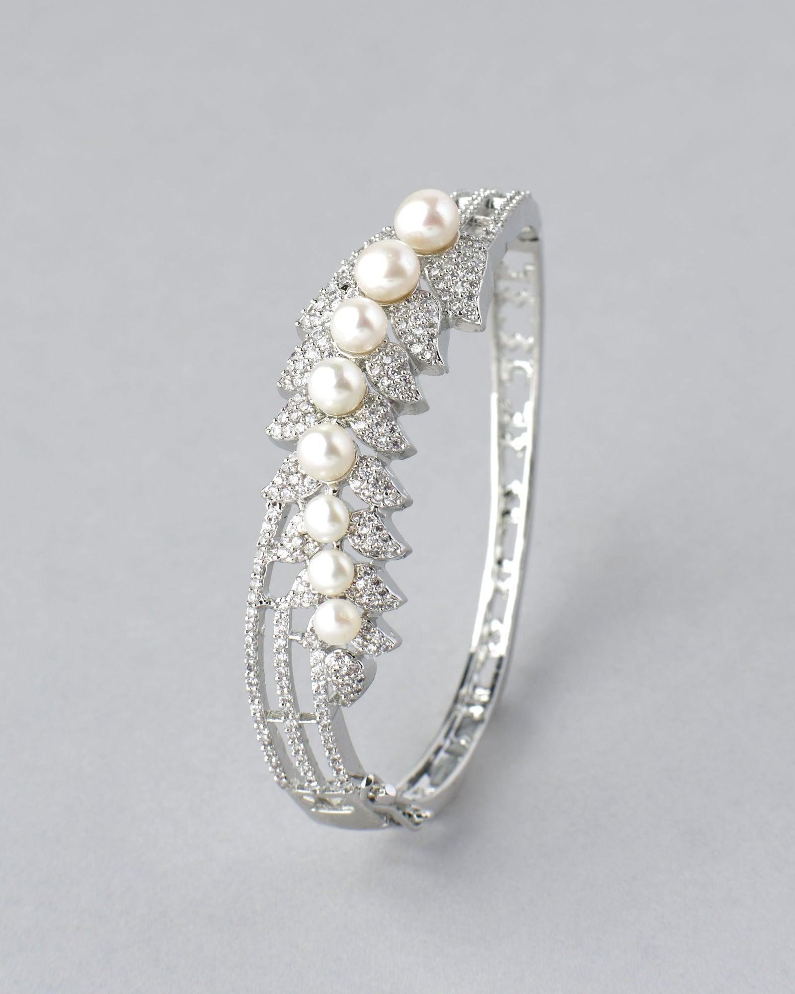 Stunning Stone Studded Pearl Bangle - Chandrani Pearls