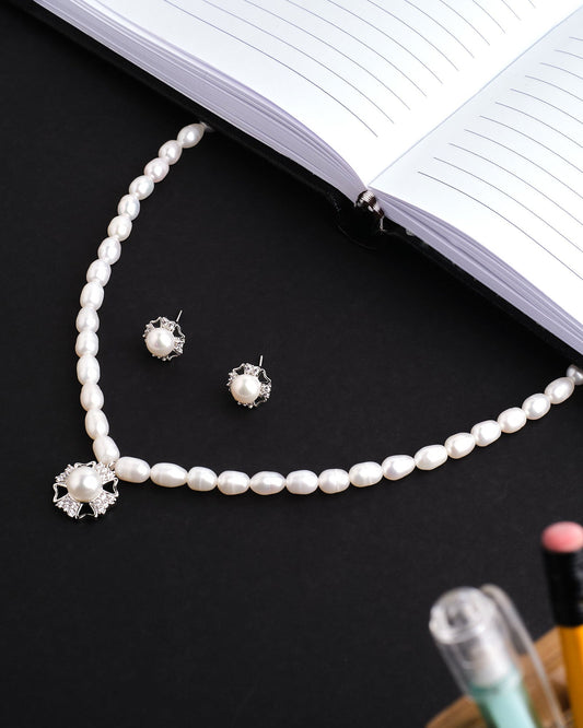 Subtle Minimalism Pearl Necklace Set - Chandrani Pearls