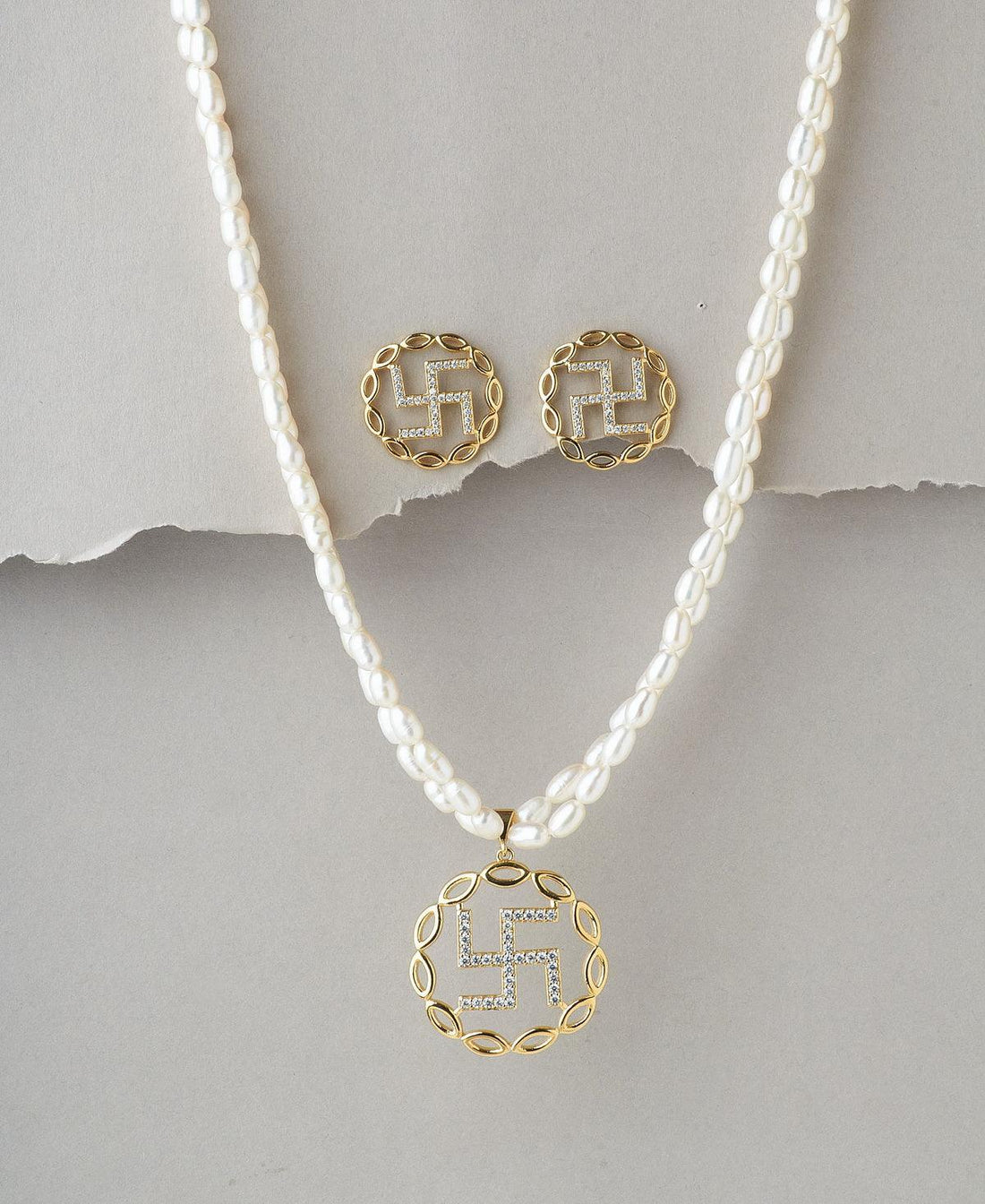 Swasthik Pendant Real Pearl Necklace Set - Chandrani Pearls