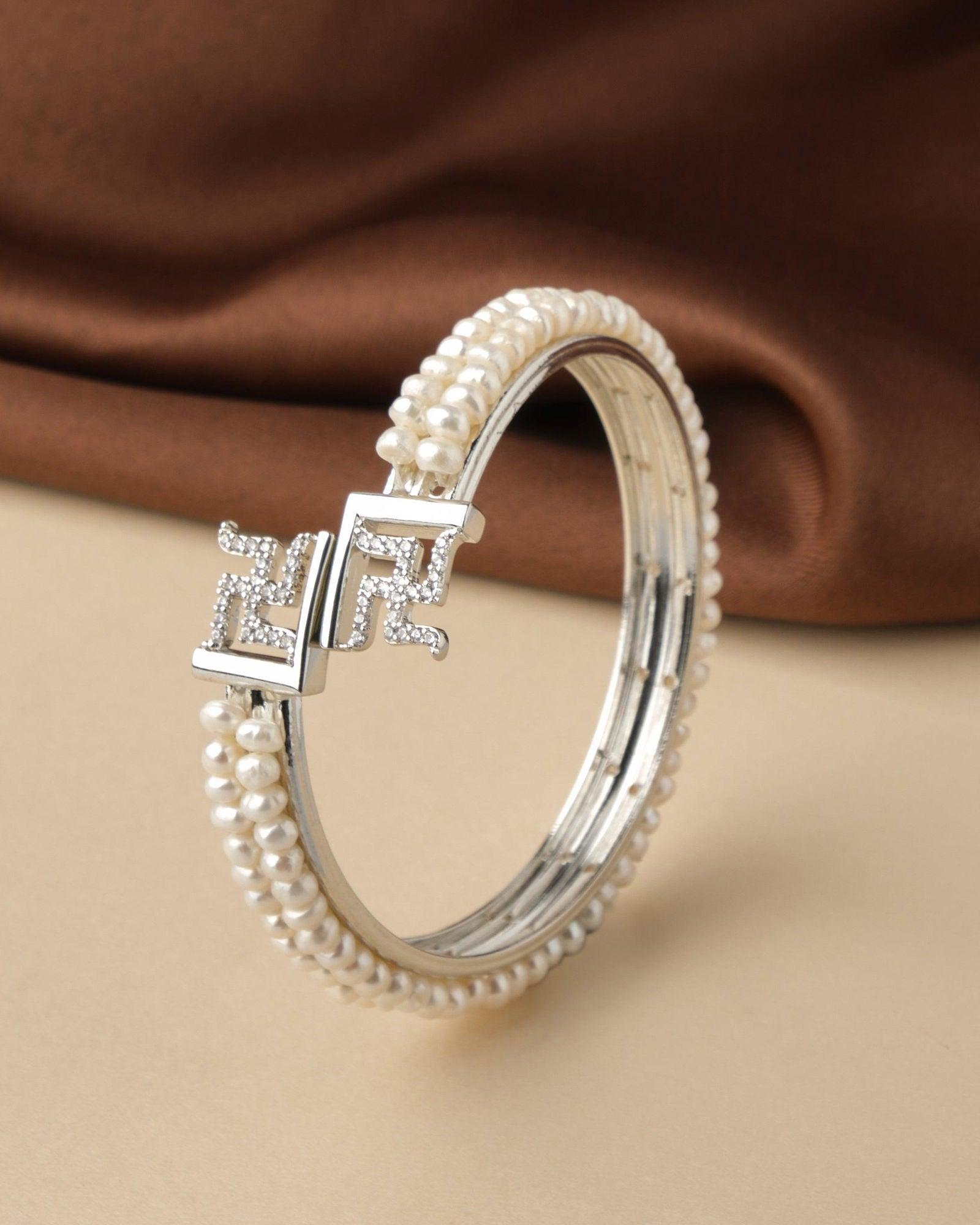 Swastik Real Pearl Bangle B01823 - Chandrani Pearls