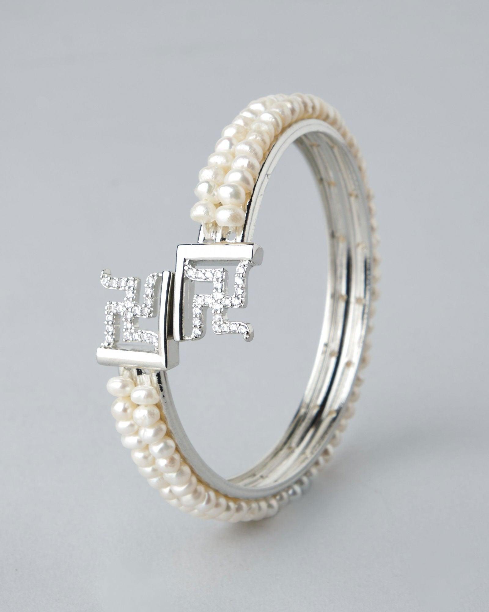 Swastik Real Pearl Bangle B01823 - Chandrani Pearls
