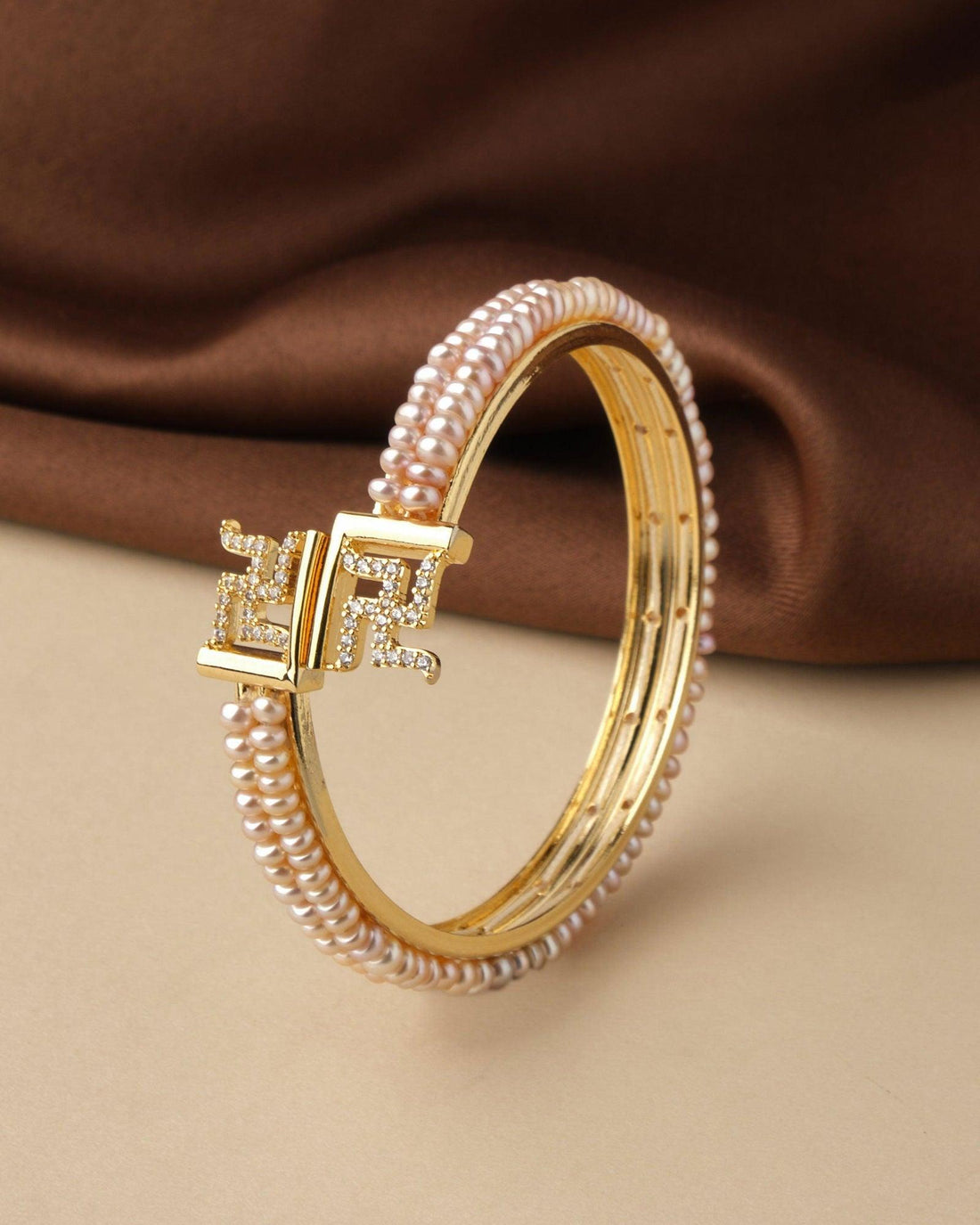 Swastik Real Pearl Bangle B01824 - Chandrani Pearls