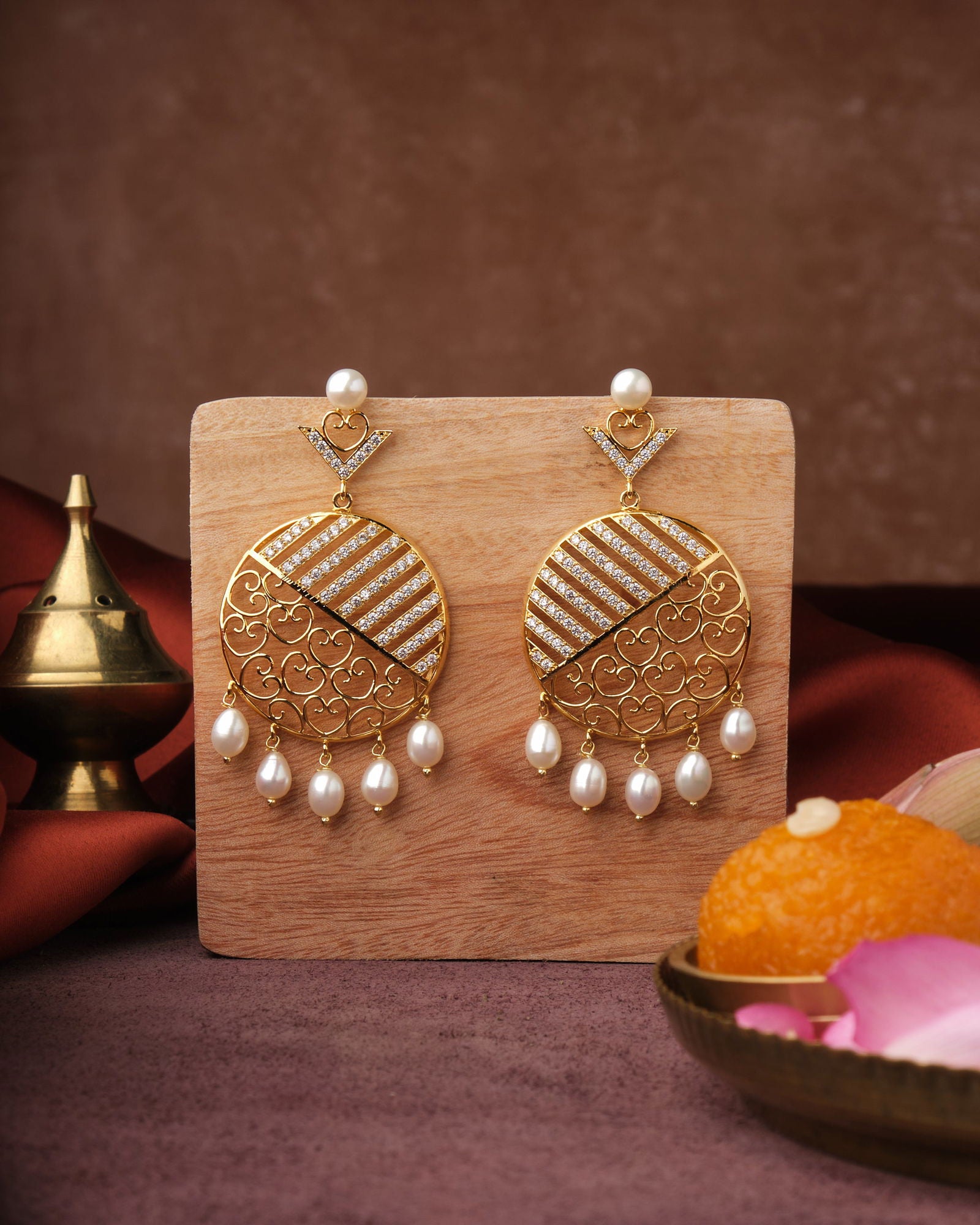 Swirl Heart CZ Jhumka Earring - Chandrani Pearls